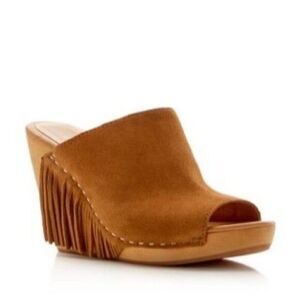 Dolce Vita Camel Cai Fringe Suede Leather Slide Wedge Platform Sandals 8…